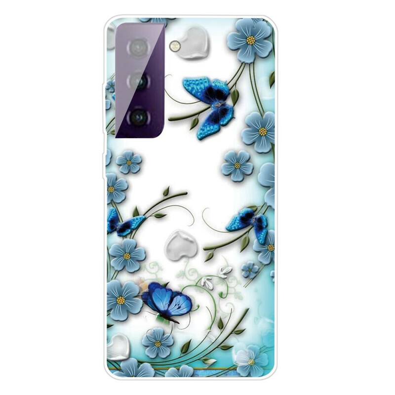 Samsung Galaxy S21 FE fodral Fjärilar och blommor Retro