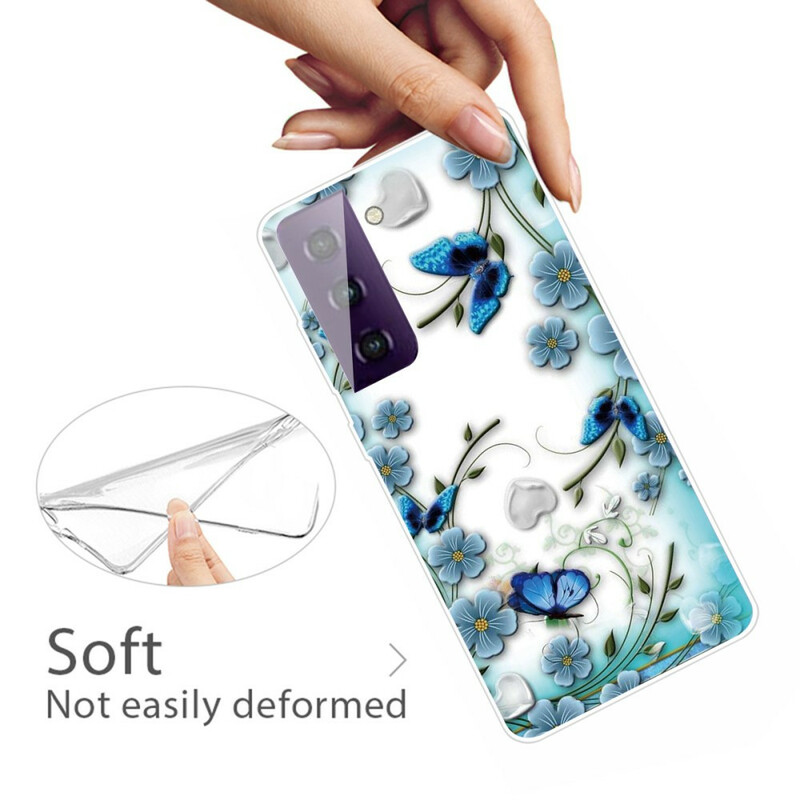 Samsung Galaxy S21 FE fodral Fjärilar och blommor Retro