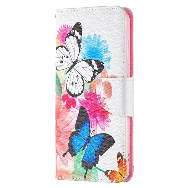Samsung Galaxy S21 FE fodral med målade fjärilar och blommor