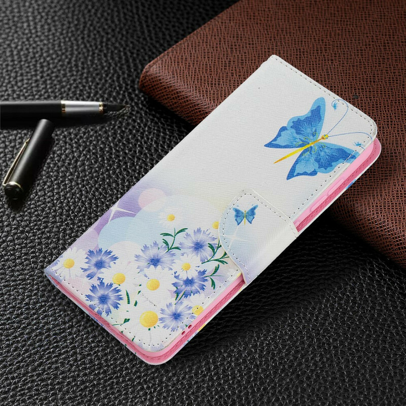 Samsung Galaxy S21 FE fodral med målade fjärilar och blommor