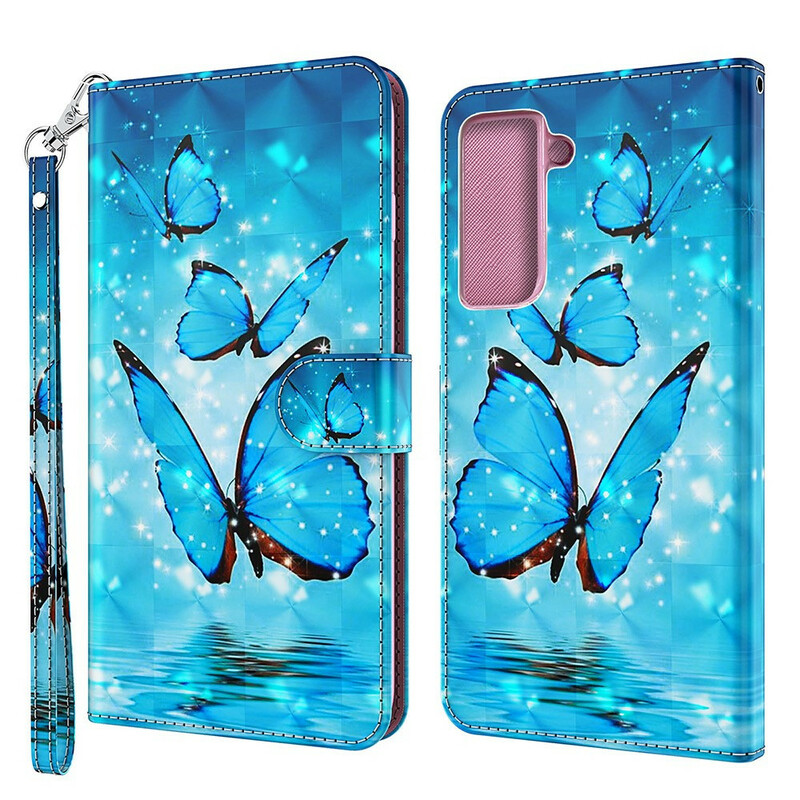 Samsung Galaxy S21 FE Fungerande blå fjärilar Case