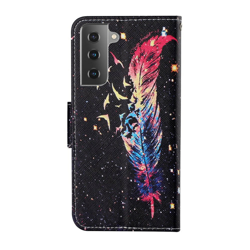 Housse Samsung Galaxy S21 FE Plume Colorée à Lanière