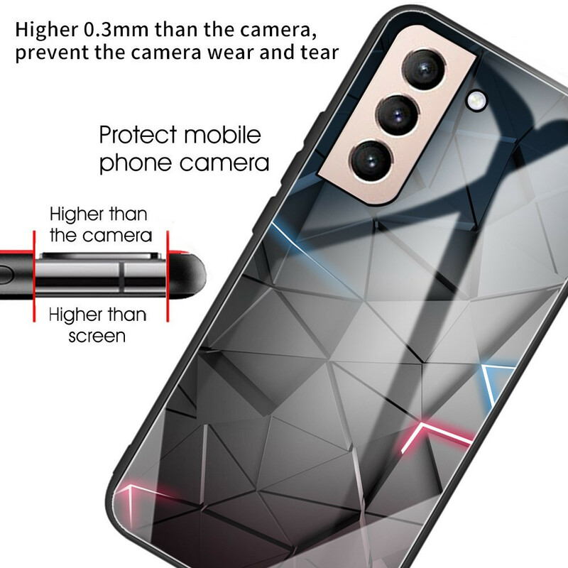 Samsung Galaxy S21 FE Geometriskt hoptyg av härdat glas Case