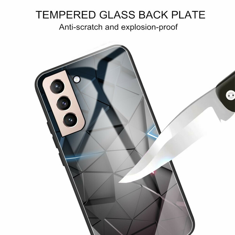 Samsung Galaxy S21 FE Geometriskt hoptyg av härdat glas Case