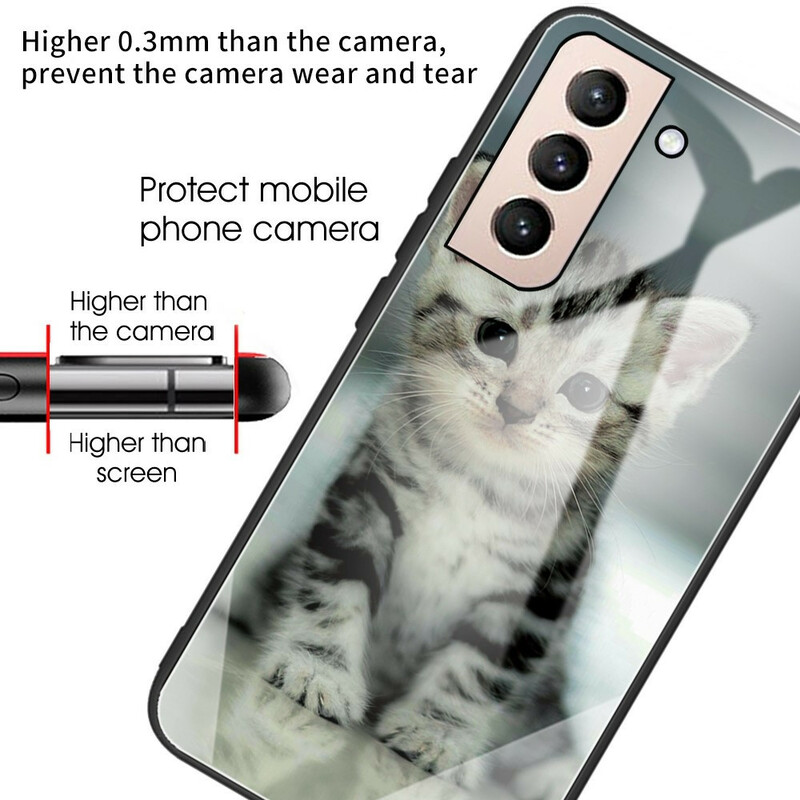Samsung Galaxy S21 FE fodral med härdat glas Kitten