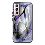 Samsung Galaxy S21 FE glasfodral Butterfly Purple