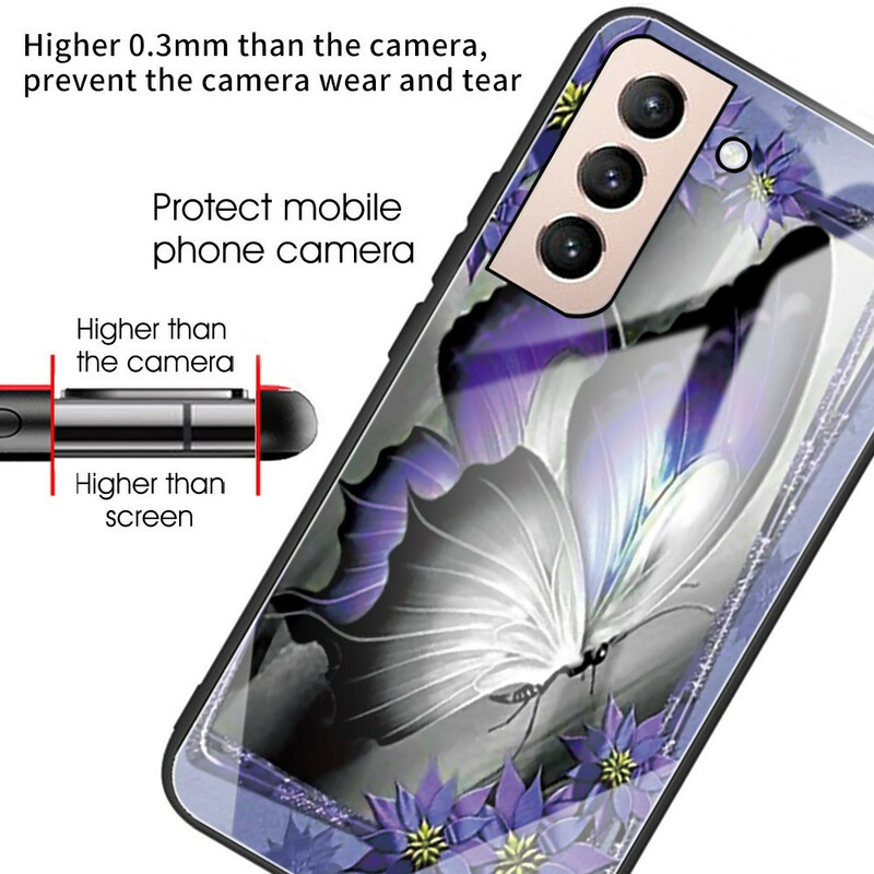 Samsung Galaxy S21 FE glasfodral Butterfly Purple