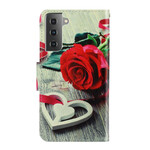 Housse Samsung Galaxy S21 FE Rose Romantique à Lanière