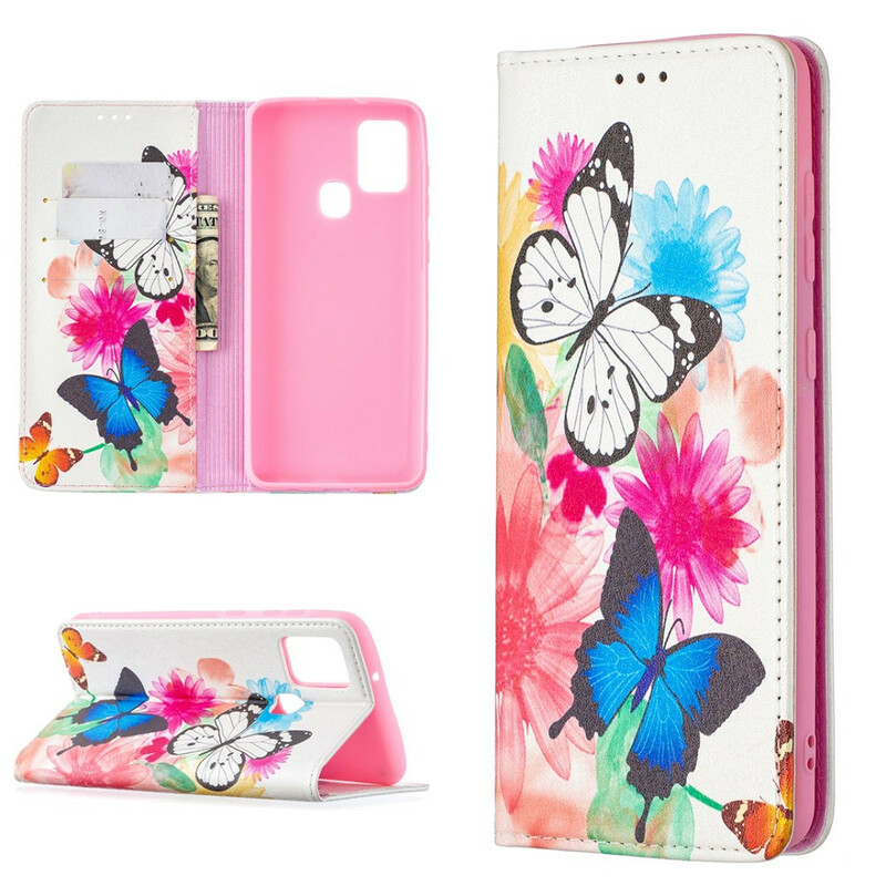 Flip Cover Samsung Galaxy A21s Färgade fjärilar