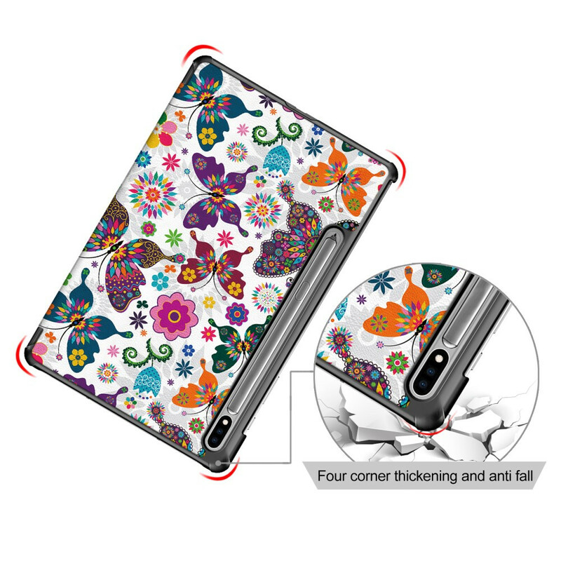 Smart SkalSamsung Galaxy Tab S7 FE Förstärkt fjärilar och blommor