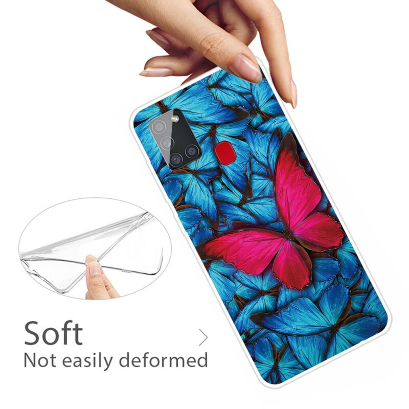 Samsung Galaxy A21s Flexibelt fodral för fjärilar