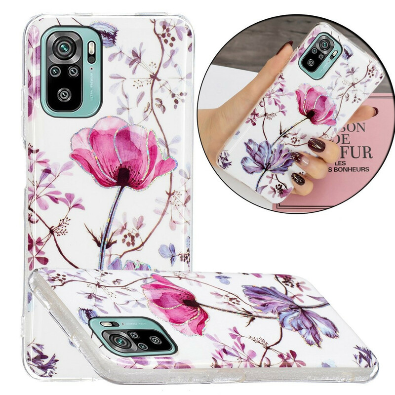 Xiaomi Redmi Note 10 / Note 10s fodral med marmorerade blommor