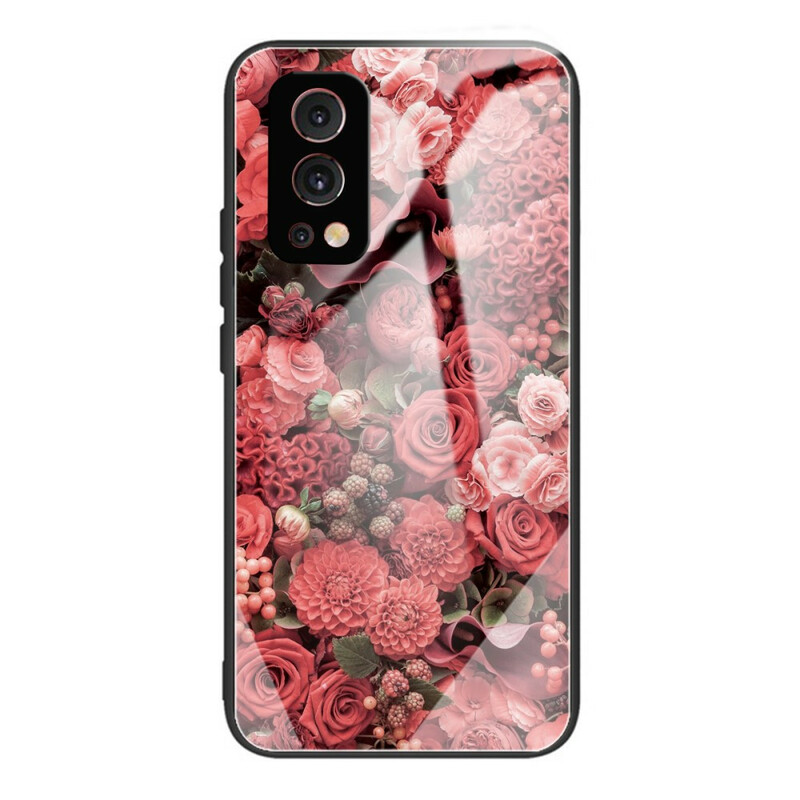 OnePlus Nord 2 5G Hårt skydd glas Rosa blommor