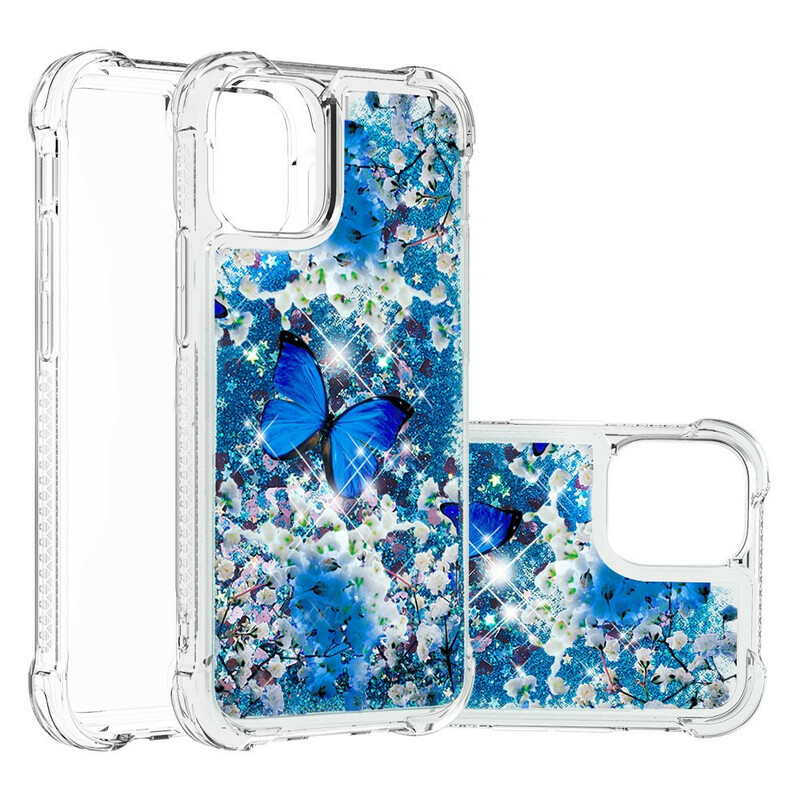 iPhone 13 Pro Max fodral Blå fjärilar Glitter