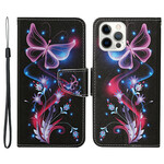 iPhone 13 Pro-fodral Fjärilar och rem