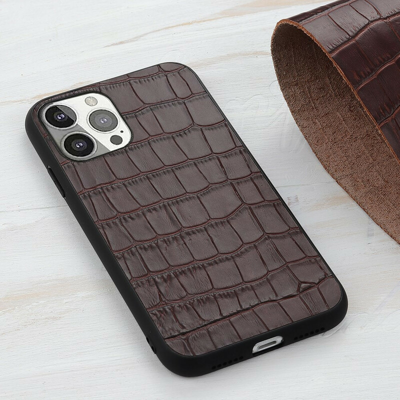 iPhone 13 Pro Äkta läderfodral Crocodile Texture