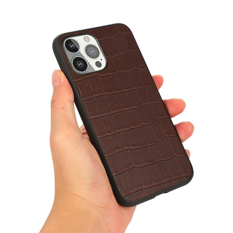iPhone 13 Pro Äkta läderfodral Crocodile Texture