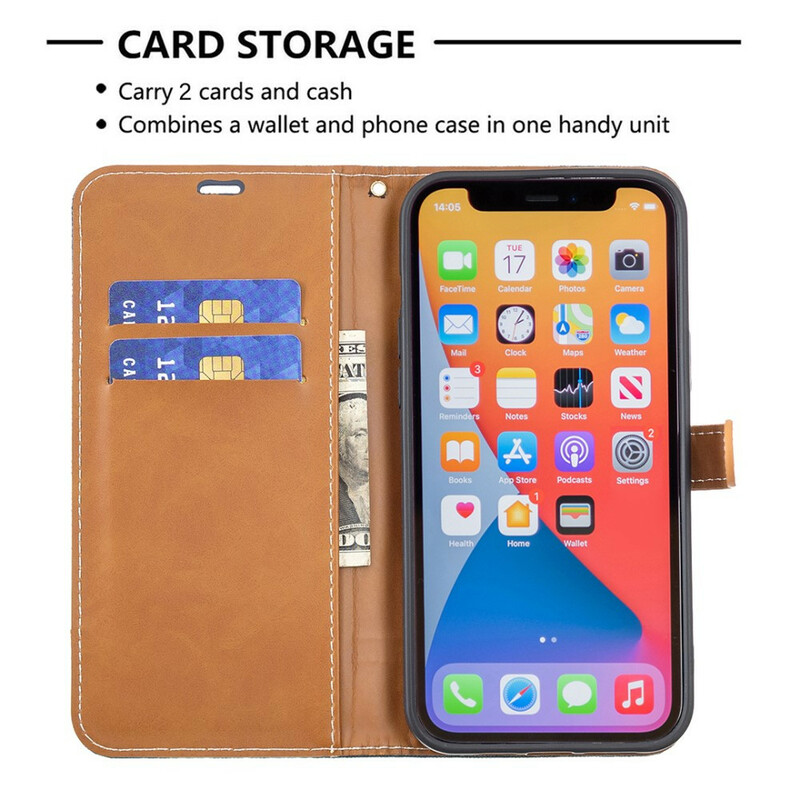 iPhone 13 Pro tyg- och läderfodral med lädereffekt