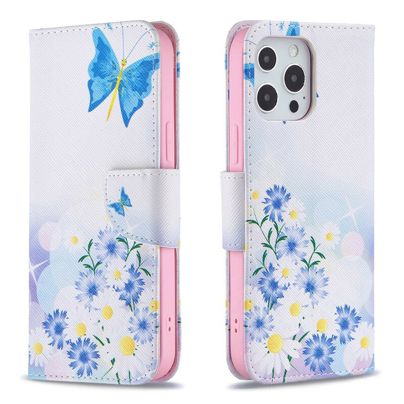 Fodral för iPhone 13 Pro Max Fjärilar och blommor målade