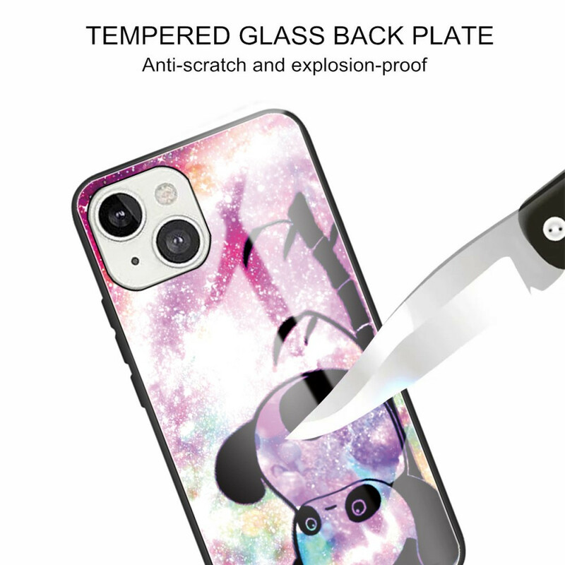 iPhone 13 fodral Tempererat glas Panda och bambu