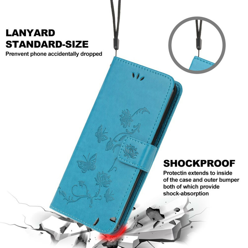 Fodral för iPhone 13 Fjärilar och blommor med nyckelband