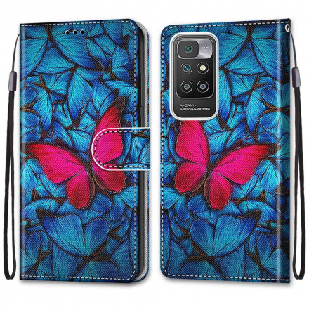 Xiaomi Redmi 10 Butterfly fodral med blå bakgrund