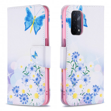 Fodral Oppo A54 5G / A74 5G målade fjärilar och blommor