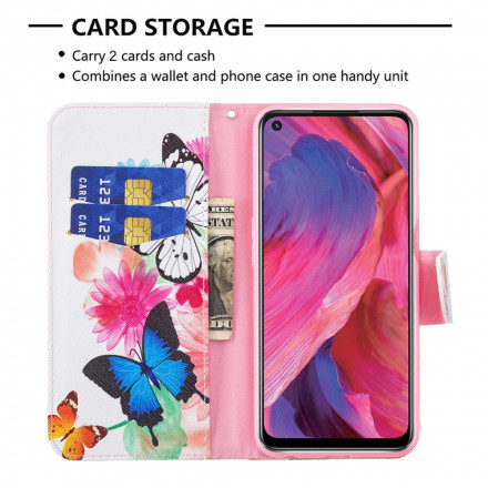 Fodral Oppo A54 5G / A74 5G målade fjärilar och blommor