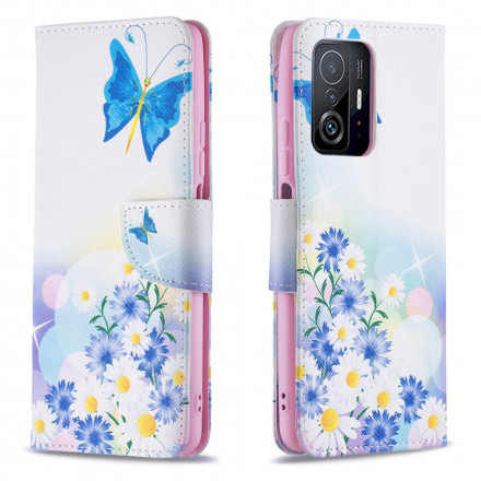 Xiaomi 11T / 11T Pro fodral med målade fjärilar och blommor