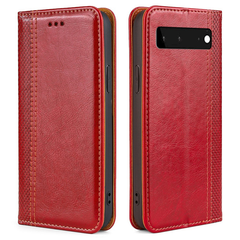 Flip Cover Google Pixel 6 Cuir Litchi Fendu Coutures