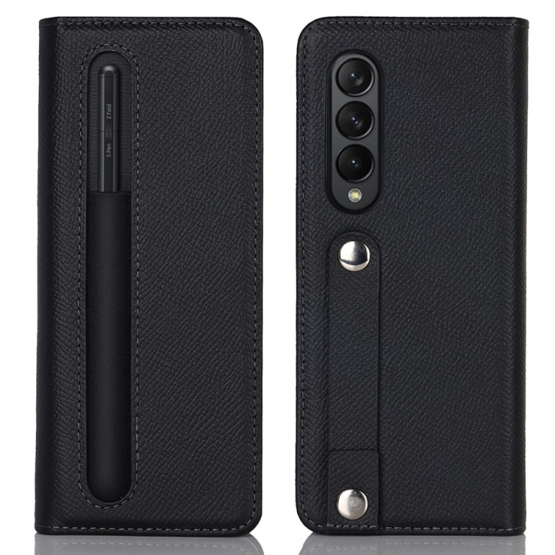 Samsung Galaxy Z Fold 3 5G Case Äkta läder Stylus plånbok och rem