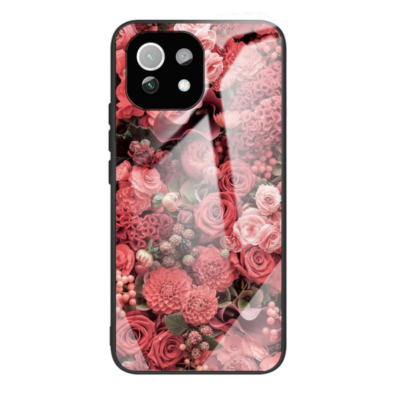 Xiaomi 11 Lite 5G NE/Mi 11 Lite 4G/5G Hårt skydd glas Rosa blommor