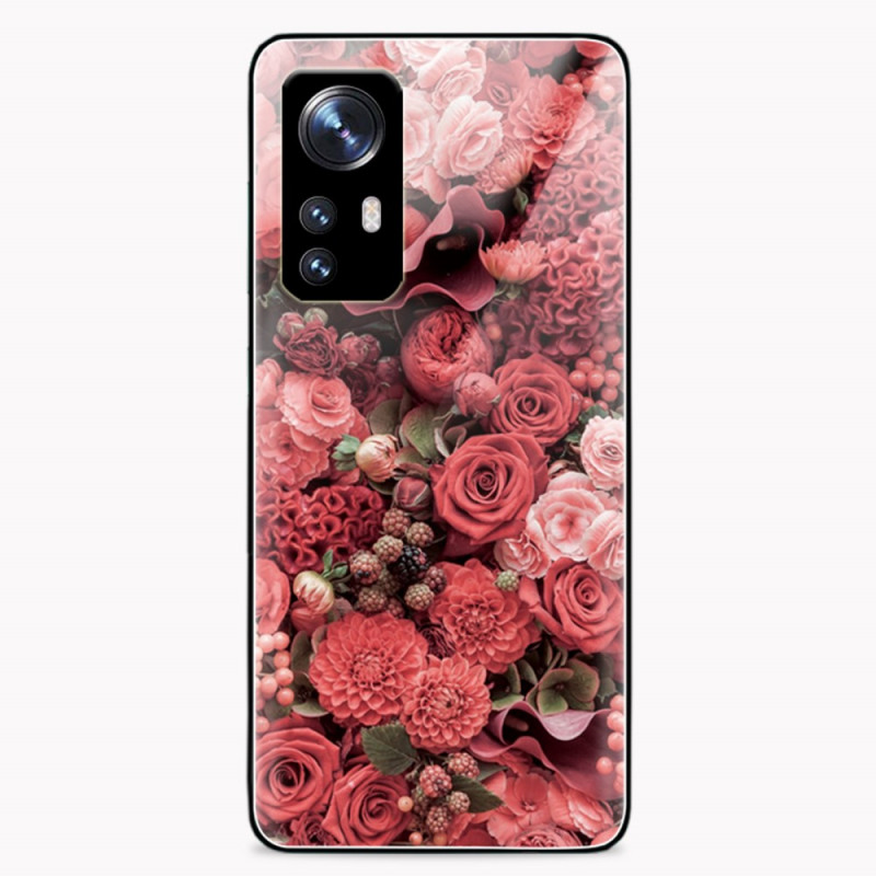 Xiaomi 12 / 12X / 12S Hölje av härdat glas Rosa blommor