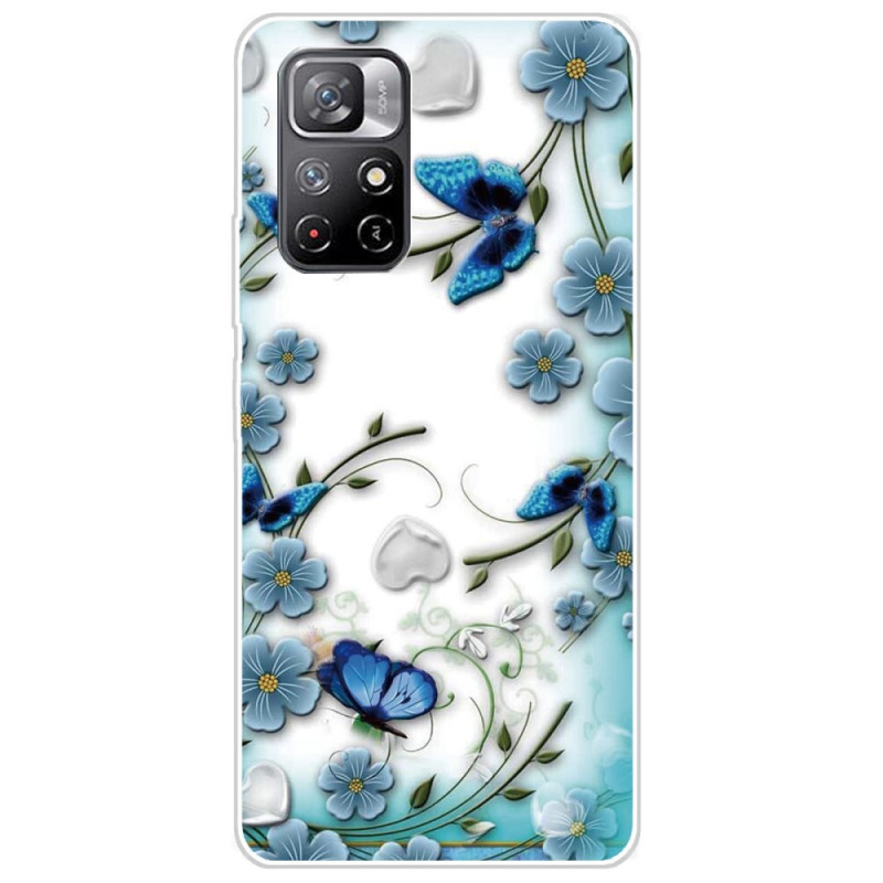 Xiaomi Redmi Note 11 Pro Plus 5G fodral Blå blommor och fjärilar