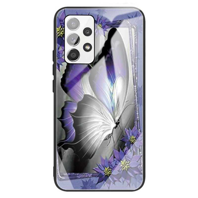 Samsung Galaxy A13 Hårdgjord glasväska Butterfly Purple
