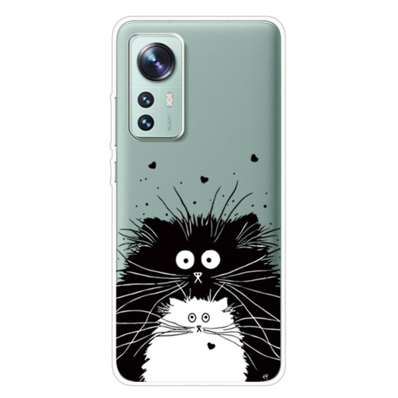 Xiaomi 12 Pro silikonfodral Cats svart och vit