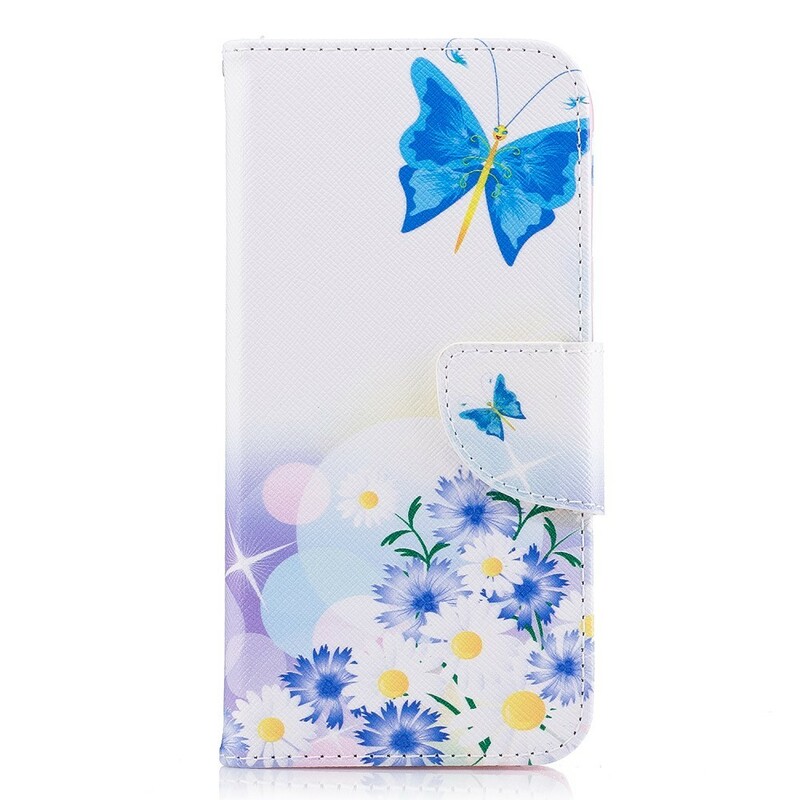 Samsung Galaxy J3 2017 fodral med målade fjärilar och blommor