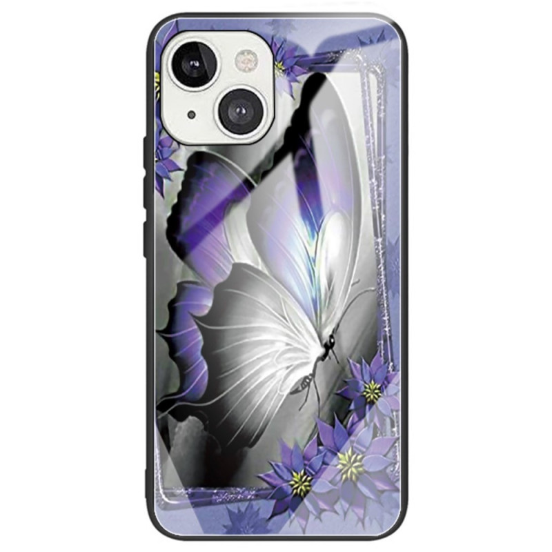 iPhone 14 fodral med härdat glas fjäril lila