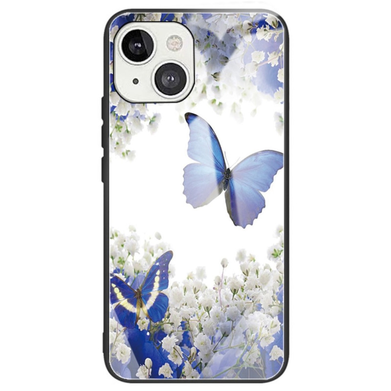 Fodral iPhone 14 härdat glas blå fjärilar
