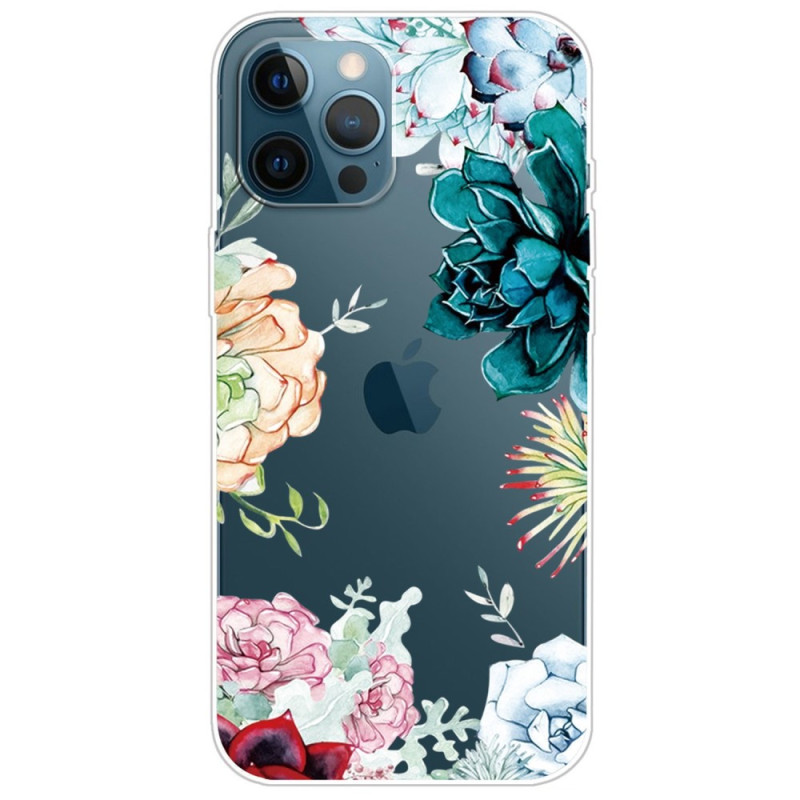 iPhone 14 Pro genomskinligt fodral för akvarellblommor