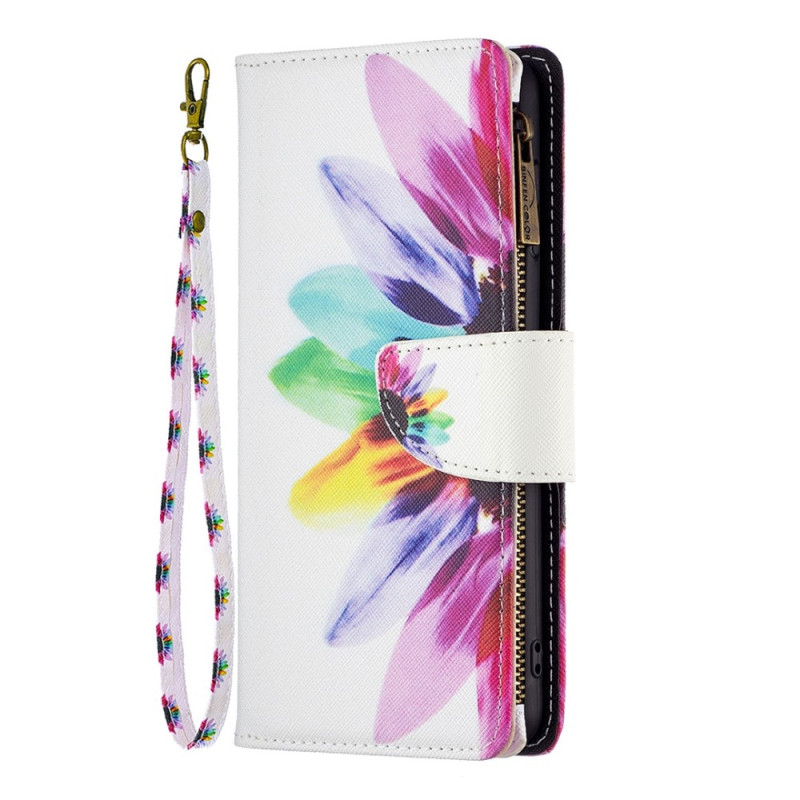 Täck för iPhone 14 Pro Max med blixtlås i fickan blomma