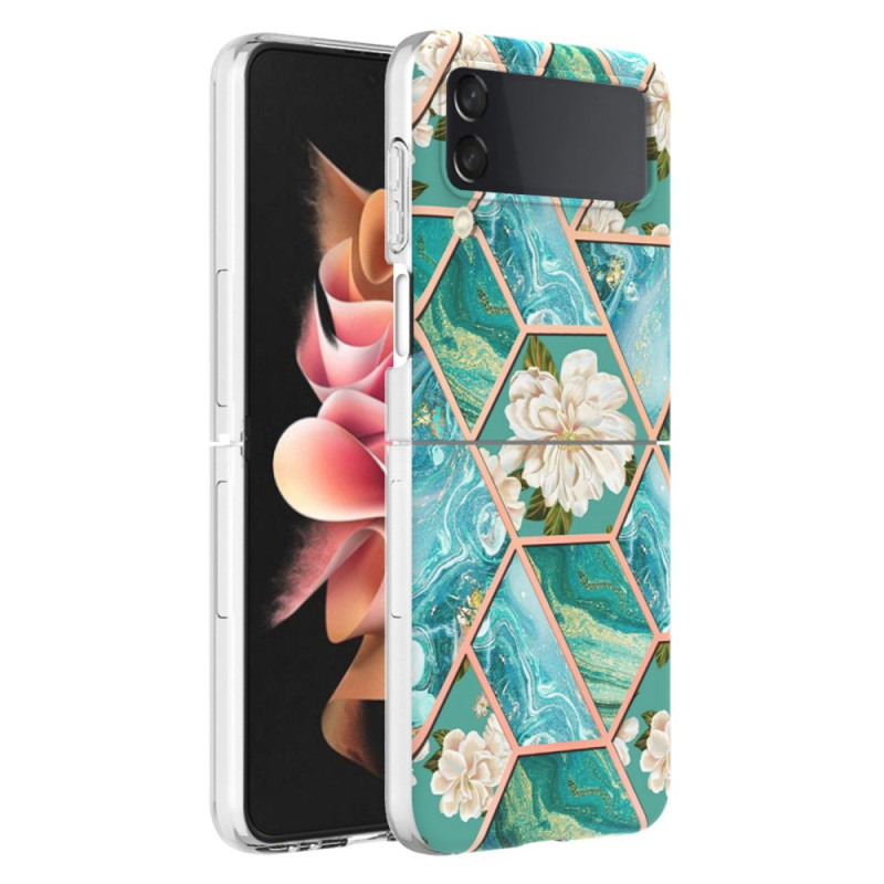 Samsung Galaxy Z Flip 4 Fodral med blommor och marmor