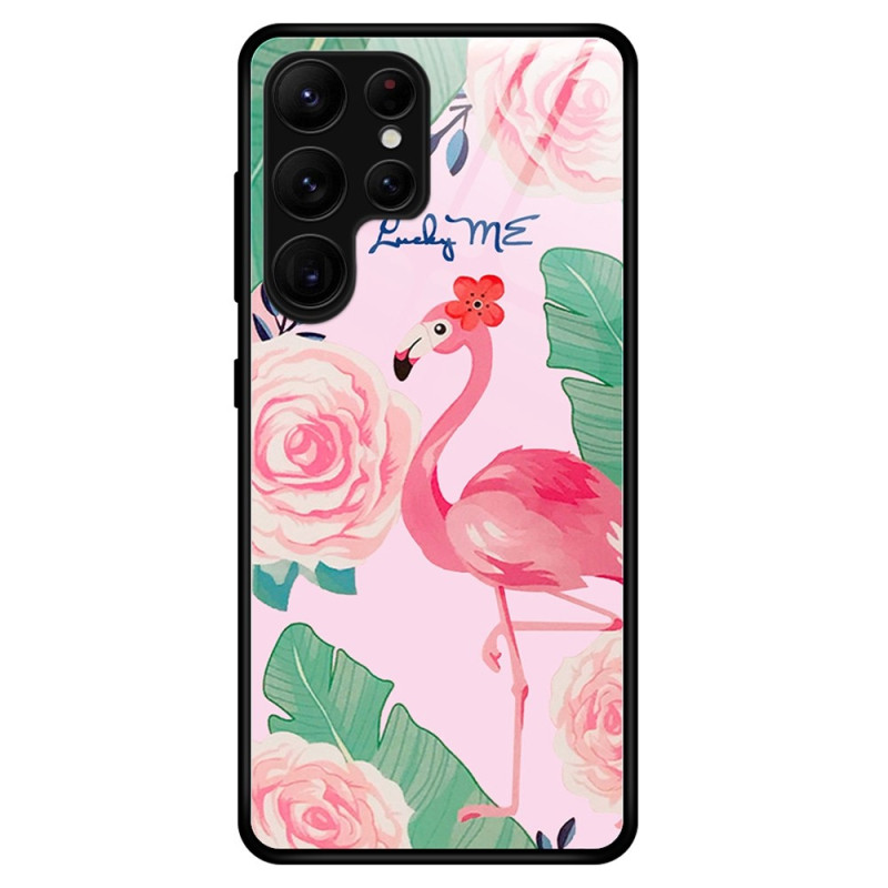 Samsung Galaxy S23 Ultra 5G skal av härdat glas Rosa flamingo