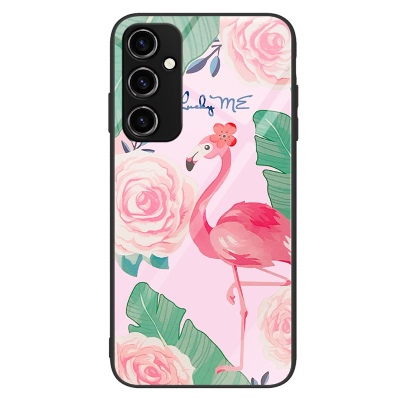 Samsung Galaxy A34 5G Fodral med härdat glas Rosa flamingo