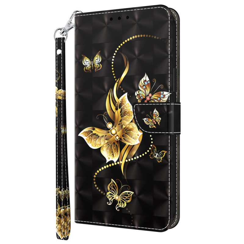 iPhone 15 Pro Guld Fjärilsrem Fodral