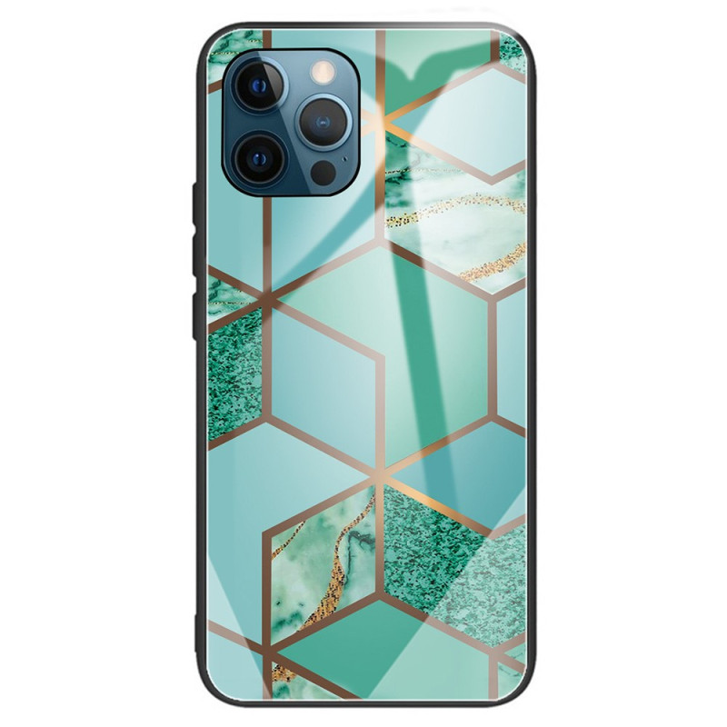 Geometriskt marmorfodral med härdat glas till iPhone 15 Pro