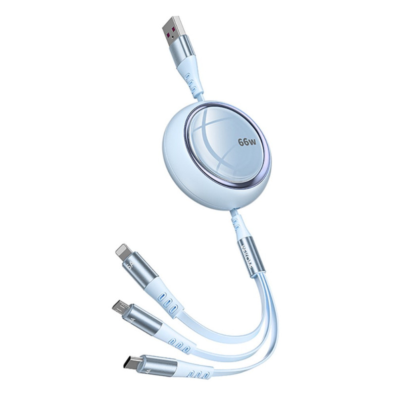 WEKOME utdragbar kabel med tre ändar USB-C Lightning och Micro USB
