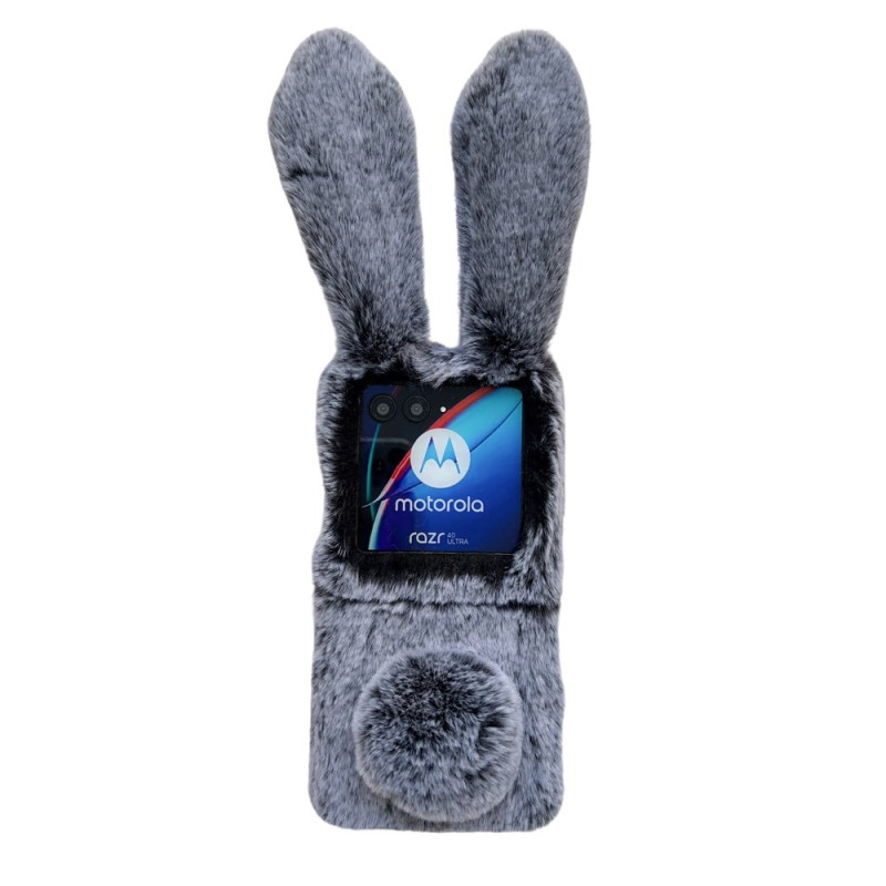 Fodral för Motorola Razr 40 Ultra 5G 3D kaninöron och mörkgrå päls