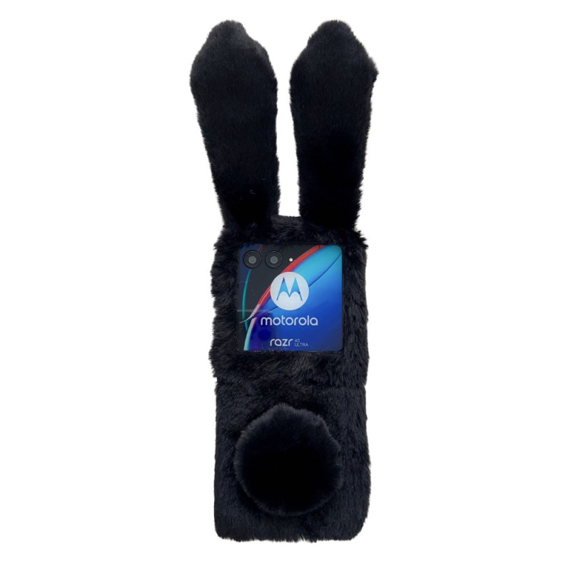 Motorola Razr 40 Ultra fodral med 3D-kaninöron och svart päls