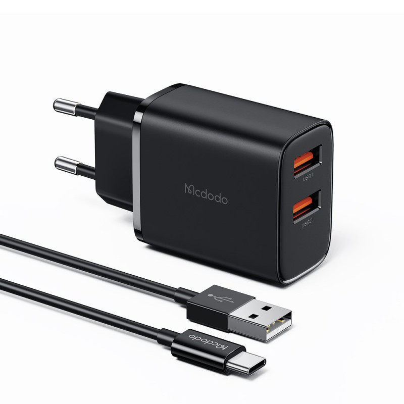 12W väggladdare med typ-C-kabel, 2 USB-A 2,4A MCDODO